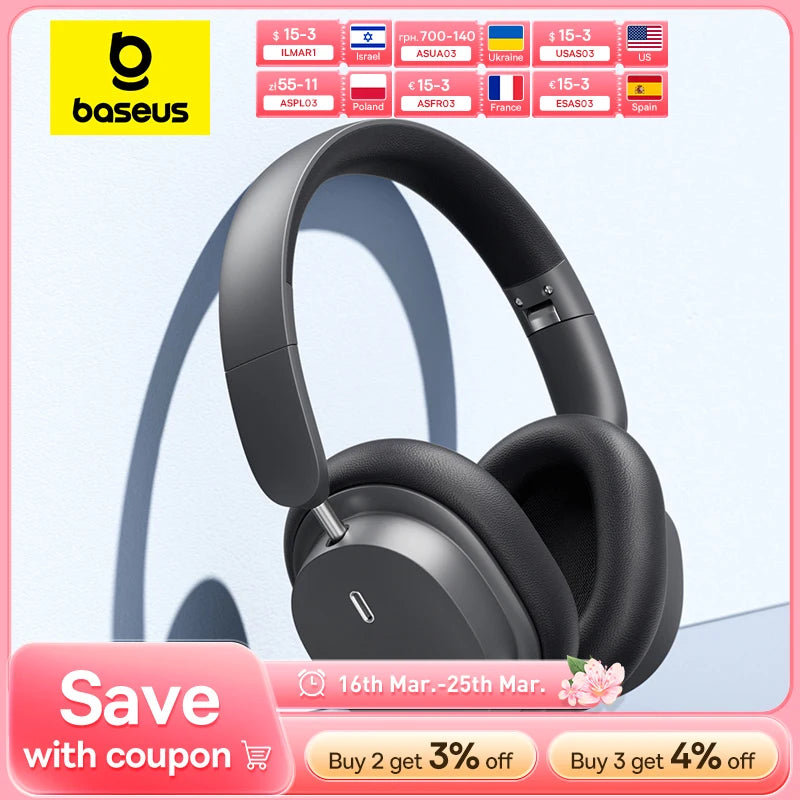 Baseus Bowie D05 Wireless Headphone Bluetooth 5.3 Earphone HIFI Level Headset 40mm Driver Foldable Over Ear Headphone 70H Time