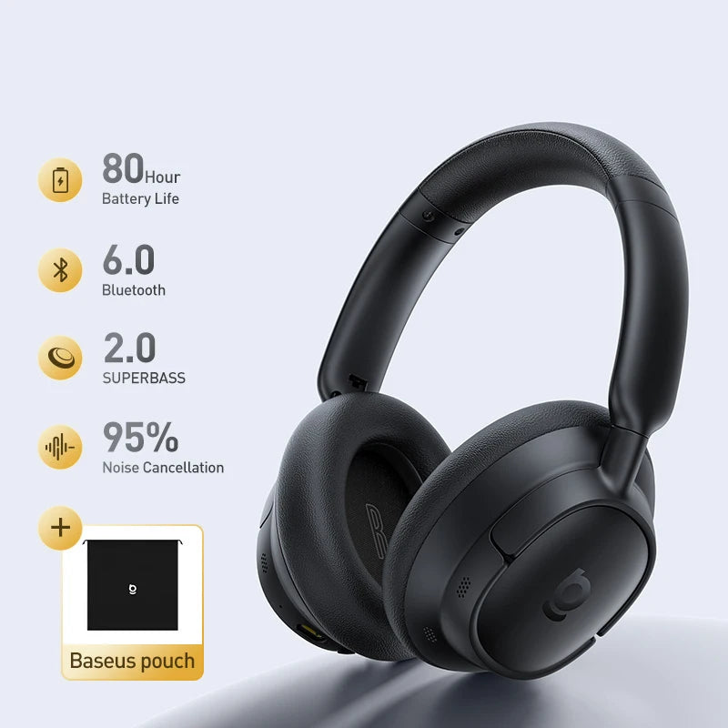 Baseus Bass BH1 NC Lite ANC Wireless Headphones 95% Noise Cancelling Headsets Headphone Bluetooth 6.0 80H Over Ear Earphones