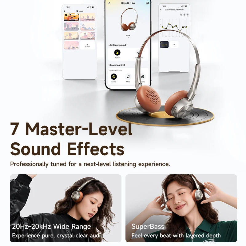 Baseus BH1 Air Wireless Headphones Bluetooth 6.0 ENC Noise Cancellation Lightweight 90g Over Ear Headset 80H Earphone
