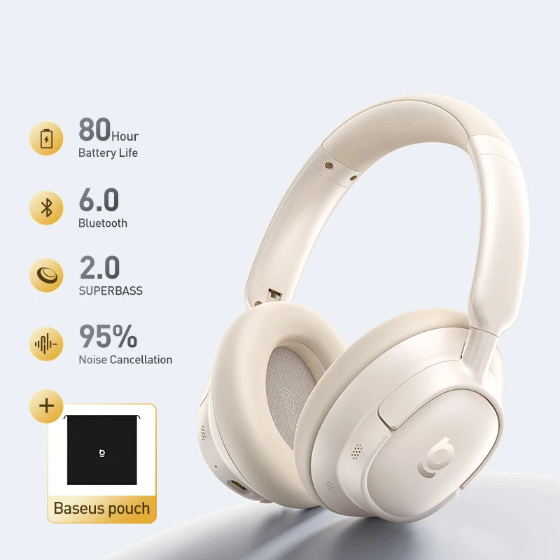 Baseus Bass BH1 NC Lite ANC Wireless Headphones 95% Noise Cancelling Headsets Headphone Bluetooth 6.0 80H Over Ear Earphones