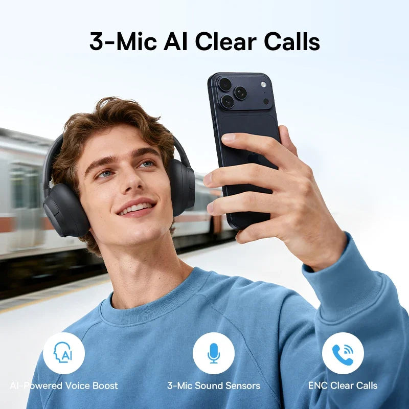 Baseus Bass BH1 NC Lite ANC Wireless Headphones 95% Noise Cancelling Headsets Headphone Bluetooth 6.0 80H Over Ear Earphones