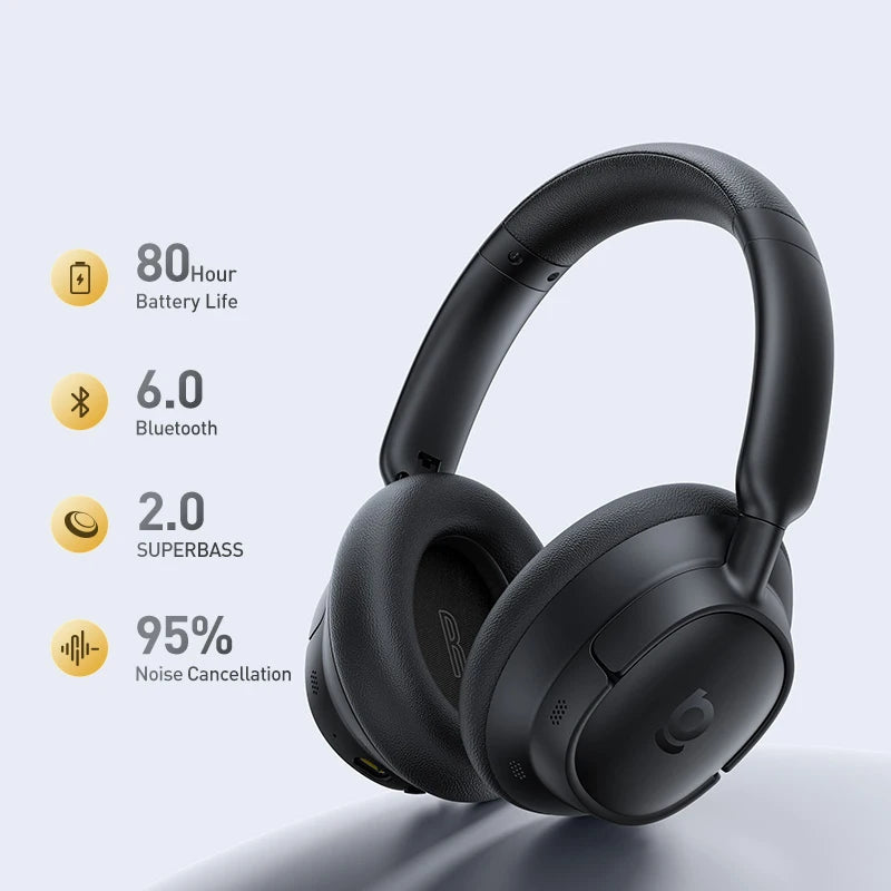 Baseus Bass BH1 NC Lite ANC Wireless Headphones 95% Noise Cancelling Headsets Headphone Bluetooth 6.0 80H Over Ear Earphones