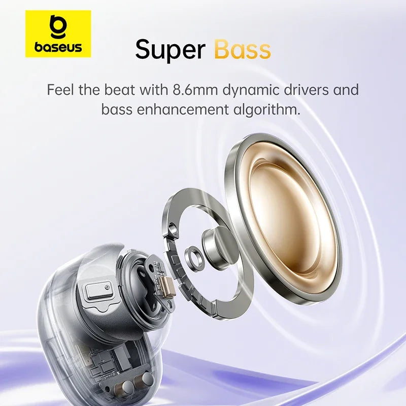 Baseus Bass BD1 Wireless Earbuds Bluetooth 5.4 Earphones Mini and Comfortable wear, Super Bass IP55 Waterproof 0.06s Low-Latency