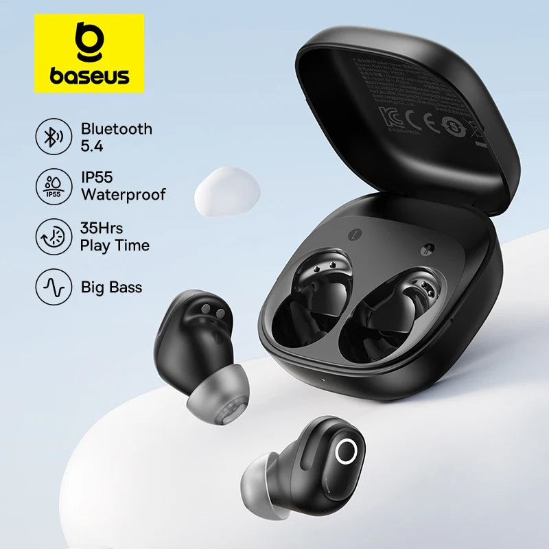Baseus Bass BD1 Wireless Earbuds Bluetooth 5.4 Earphones Mini and Comfortable wear, Super Bass IP55 Waterproof 0.06s Low-Latency